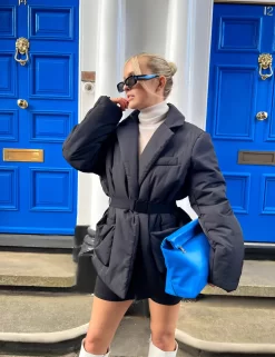 Belted Puffer Blazer Black -Chic Step Shop 123450038copy scaled