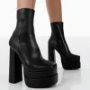 Supine Black Pu Chunky Platform High Heeled Block Ankle Boots