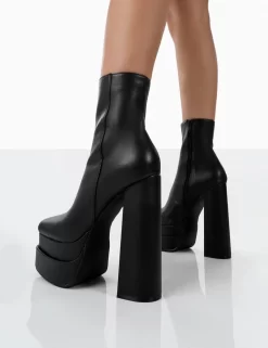 Supine Black Pu Chunky Platform High Heeled Block Ankle Boots -Chic Step Shop 13.1000052