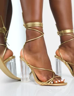 Clara Metallic Gold Pu Strappy Lace Up Round Toe Clear Perspex Heels -Chic Step Shop 16 scaled