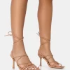 Duet Nude Knot Strappy Lace Up Square Toe Mid Heels