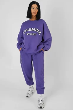 Embroidered Slogan 90'S Jogger Purple