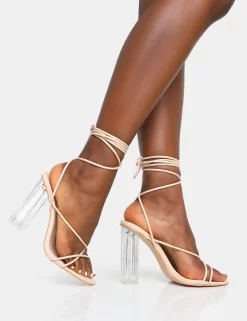 Clara Nude Pu Strappy Lace Up Round Toe Clear Perspex Heels 8 Clara Nude Pu Strappy Lace Up Round Toe Clear Perspex Heels -Chic Step Shop 19 scaled