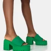 Sabeena Green Chunky Mule Round Toe Mid Heel Sandals
