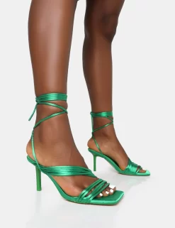 Scout Lime Grain PU Clear Perspex Pointed Toe Diamante Strappy Heels