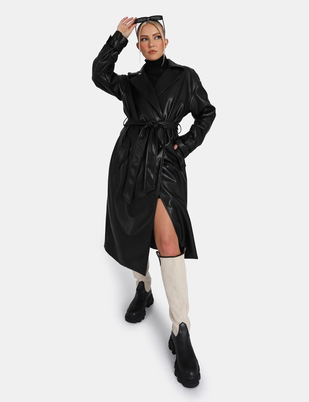 Longline Pu Belted Black Trench 1 Longline Pu Belted Black Trench
