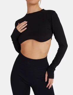 Long Sleeve Underbust Crop Top Black