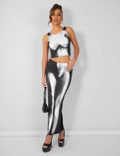 Body Heat Print Slinky Midaxi Skirt Black -Chic Step Shop 1top b47659a5 473e 4f38 a923 76bea750a2a3 scaled