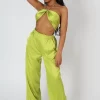 Wide Leg Satin Trousers Lime