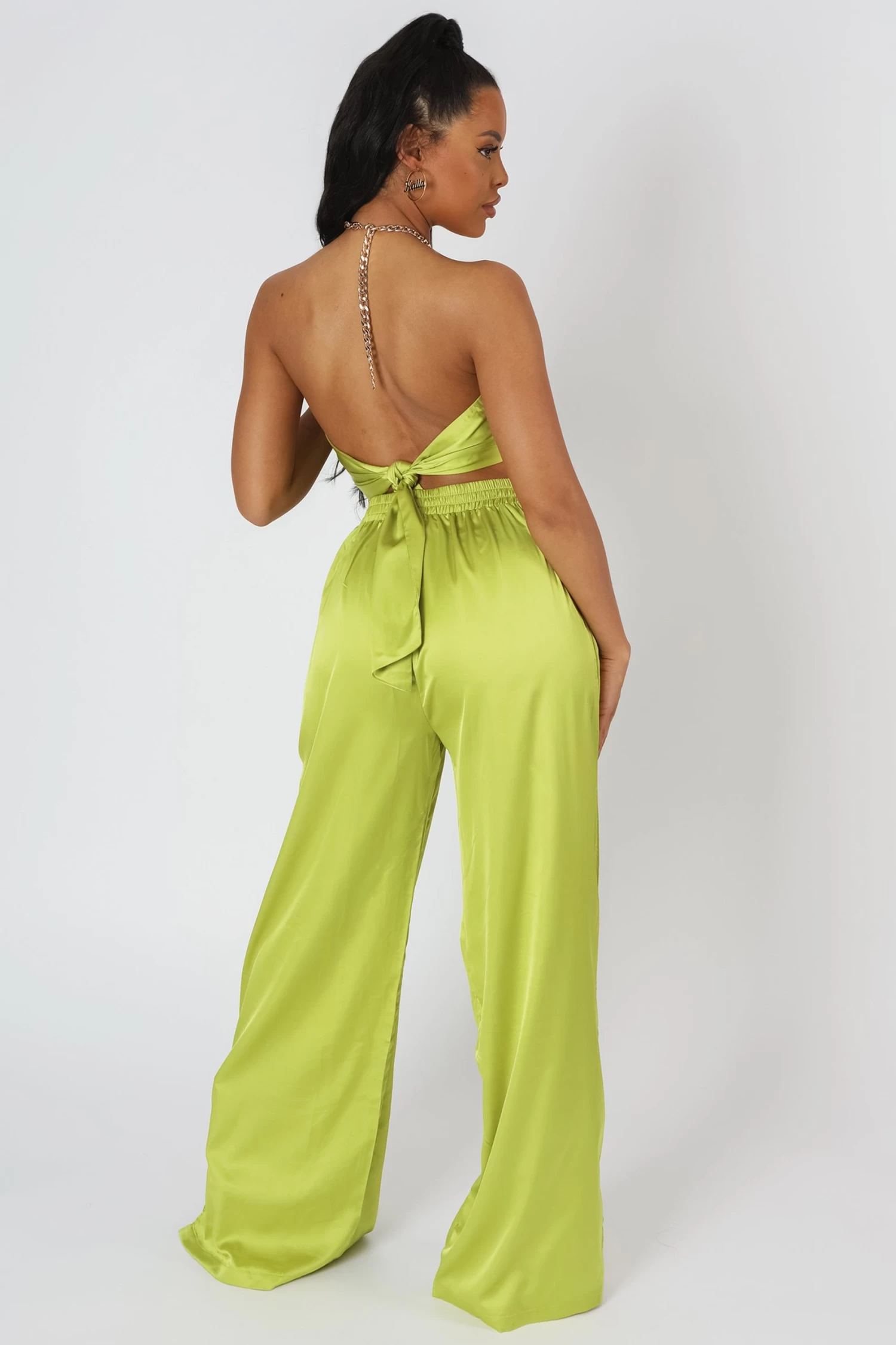Wide Leg Satin Trousers Lime 5 Wide Leg Satin Trousers Lime - Image 5