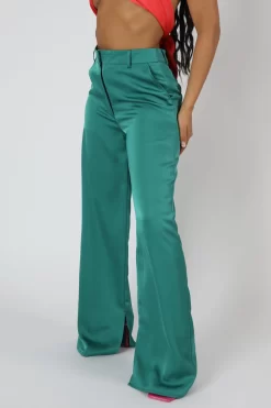 Wide Leg Split Hem Satin Tailored Trousers Green 9 Wide Leg Split Hem Satin Tailored Trousers Green -Chic Step Shop 20.04 111copy scaled