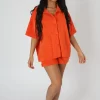 Oversized Short Sleeve Towelling Shirt Orange
