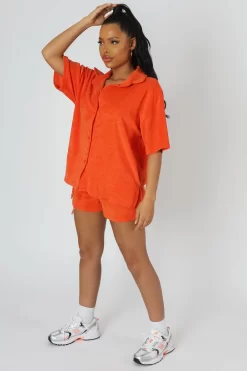 Oversized Short Sleeve Towelling Shirt Orange -Chic Step Shop 20.04 597 scaled