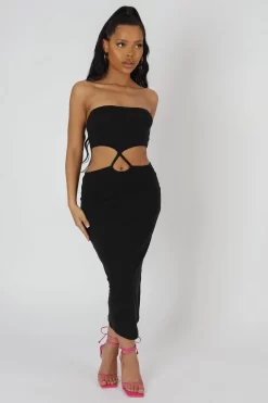 Strapless Bandeau Cut Out Detail Midi Dress Black -Chic Step Shop 20.04 758 scaled