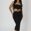 Strapless Bandeau Cut Out Detail Midi Dress Black