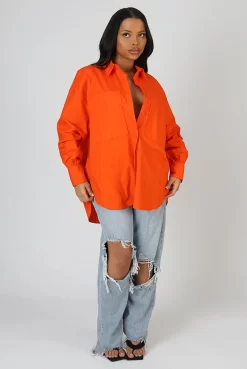 Oversized Pocket Poplin Shirt Orange -Chic Step Shop 24.01 480