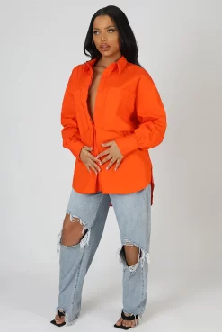 Oversized Pocket Poplin Shirt Orange -Chic Step Shop 24.01 486