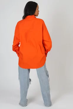 Oversized Pocket Poplin Shirt Orange -Chic Step Shop 24.01 493