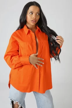 Oversized Pocket Poplin Shirt Orange -Chic Step Shop 24.01 500copy