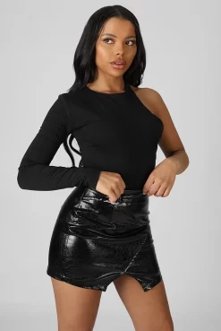 One Sleeve Asymmetric Bodysuit Black -Chic Step Shop 24.01 658
