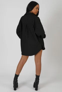 Oversized Pocket Poplin Shirt Black -Chic Step Shop 24.01 880
