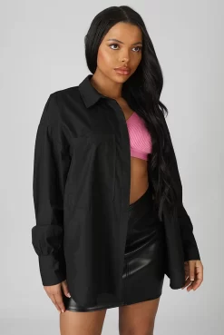 Oversized Pocket Poplin Shirt Black -Chic Step Shop 24.01 886