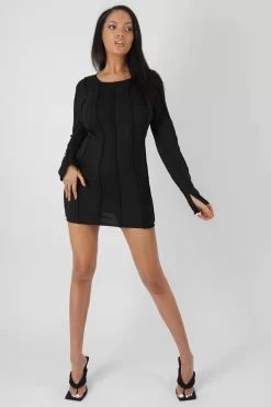 Seam Detail Long Sleeve Mini Dress Black -Chic Step Shop 24.11 548