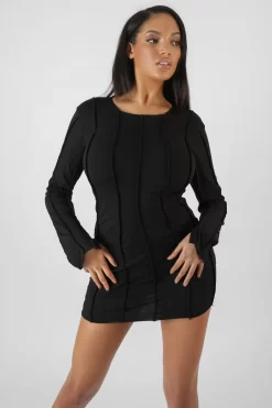 Seam Detail Long Sleeve Mini Dress Black -Chic Step Shop 24.11 596