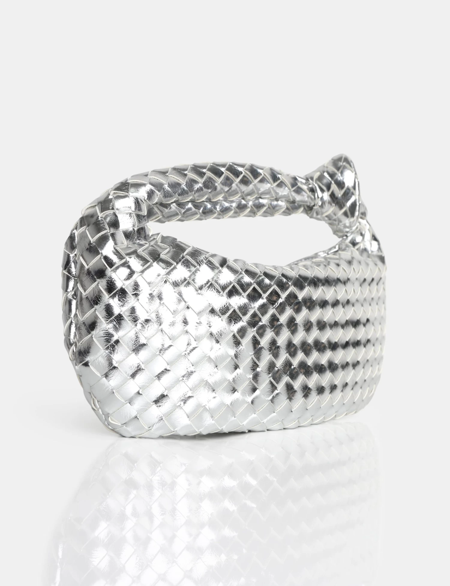 The Blame Metallic Silver Mirror Woven PU Knot Detail Mini Grab Bag 2 The Blame Metallic Silver Mirror Woven PU Knot Detail Mini Grab Bag - Image 2