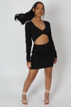 U-Bar Trim Mini Dress Black