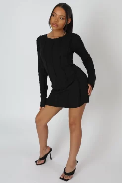 Seam Detail Long Sleeve Mini Dress Black -Chic Step Shop 27.04 251 scaled