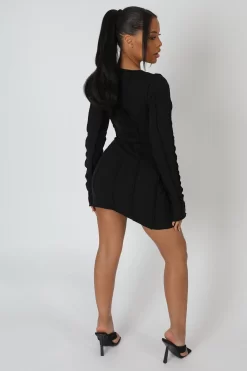 Seam Detail Long Sleeve Mini Dress Black -Chic Step Shop 27.04 256 scaled