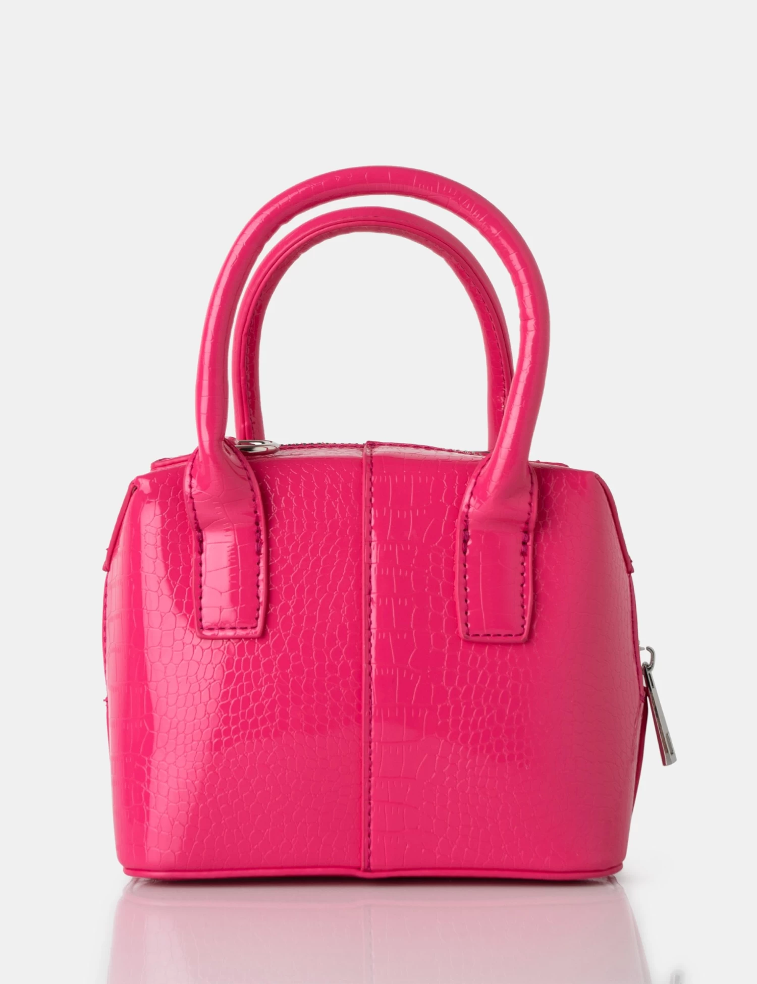 The Bode Bright Pink Croc Square Top Handle Mini Bag 1 The Bode Bright Pink Croc Square Top Handle Mini Bag