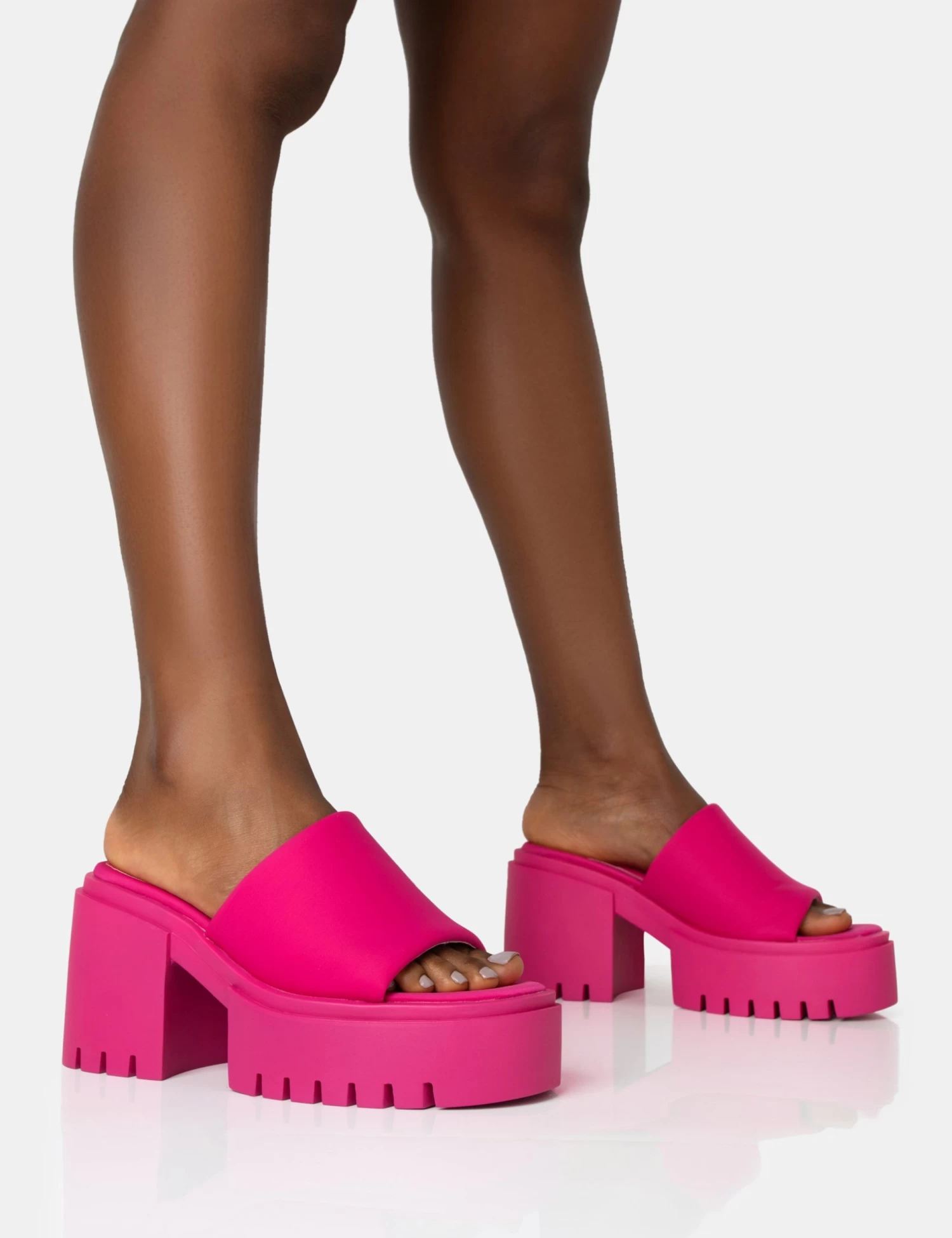 Sabeena Pink Chunky Mule Round Toe Mid Heel Sandals 1 Sabeena Pink Chunky Mule Round Toe Mid Heel Sandals