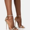 Ti Amo Gold Metallic PU Padlock Detail Barely There Pointed Toe Stilettos Heels