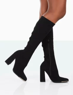 Caryn Black Faux Suede Knee High Block Heeled Boots -Chic Step Shop 31.08PDECOM0680