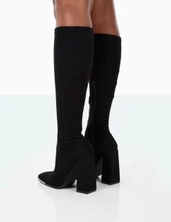 Caryn Black Faux Suede Knee High Block Heeled Boots -Chic Step Shop 31.08PDECOM0682