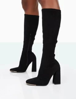 Caryn Black Faux Suede Knee High Block Heeled Boots -Chic Step Shop 31.08PDECOM0685