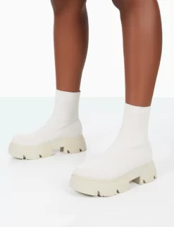 Nola Ecru Knit Platform Chunky Sole Ankle Boots -Chic Step Shop 31.08PDECOM0691