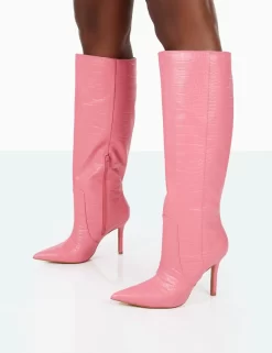 Best Believe Pink Croc Pointed Toe Heeled Stiletto Knee High Boots 7 Best Believe Pink Croc Pointed Toe Heeled Stiletto Knee High Boots -Chic Step Shop 31.08PDECOM0750