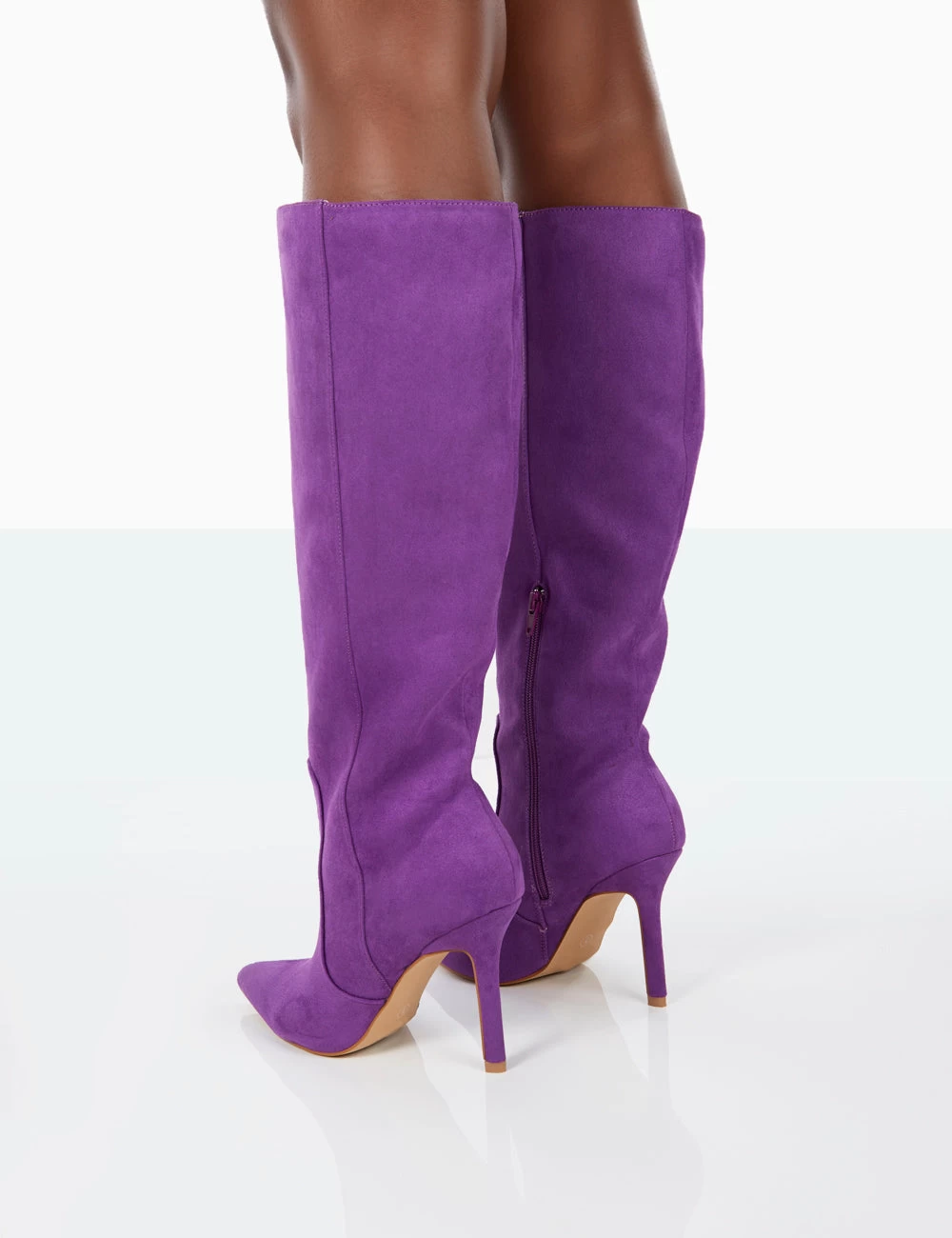 Best Believe Purple Faux Suede Pointed Toe Stiletto Heeled Knee High Boots 3 Best Believe Purple Faux Suede Pointed Toe Stiletto Heeled Knee High Boots - Image 3