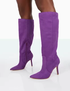 Best Believe Purple Faux Suede Pointed Toe Stiletto Heeled Knee High Boots 7 Best Believe Purple Faux Suede Pointed Toe Stiletto Heeled Knee High Boots -Chic Step Shop 31.08PDECOM0805