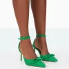 Karlie Green Pu Bow Studded Pointed Court Stiletto Heels