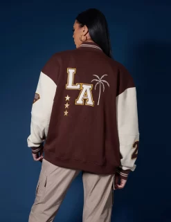 La Palm Tree Varsity Jacket Chocolate -Chic Step Shop 33333110copy