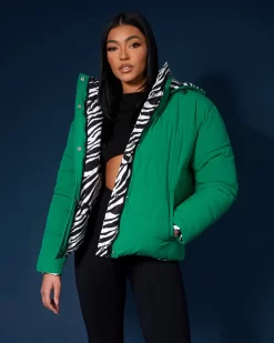 REVERSIBLE QUILTED PUFFER GREEN AND ZEBRA -Chic Step Shop 33333347copy