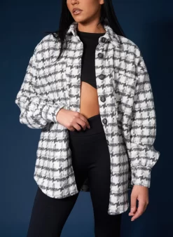 Oversized Houndstooth Shacket Grey -Chic Step Shop 33333396copy