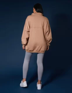 Oversized Half Zip Pullover Sweat Dress Camel -Chic Step Shop 33333574 scaled