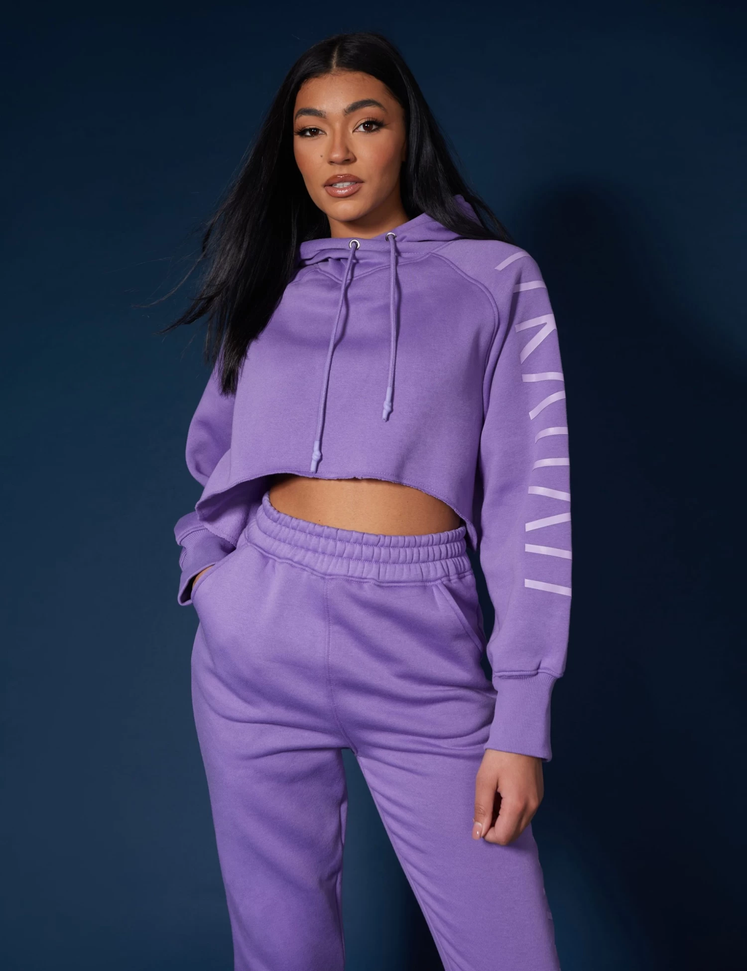 Kaiia Slogan Cropped Hoodie Violet 1 Kaiia Slogan Cropped Hoodie Violet