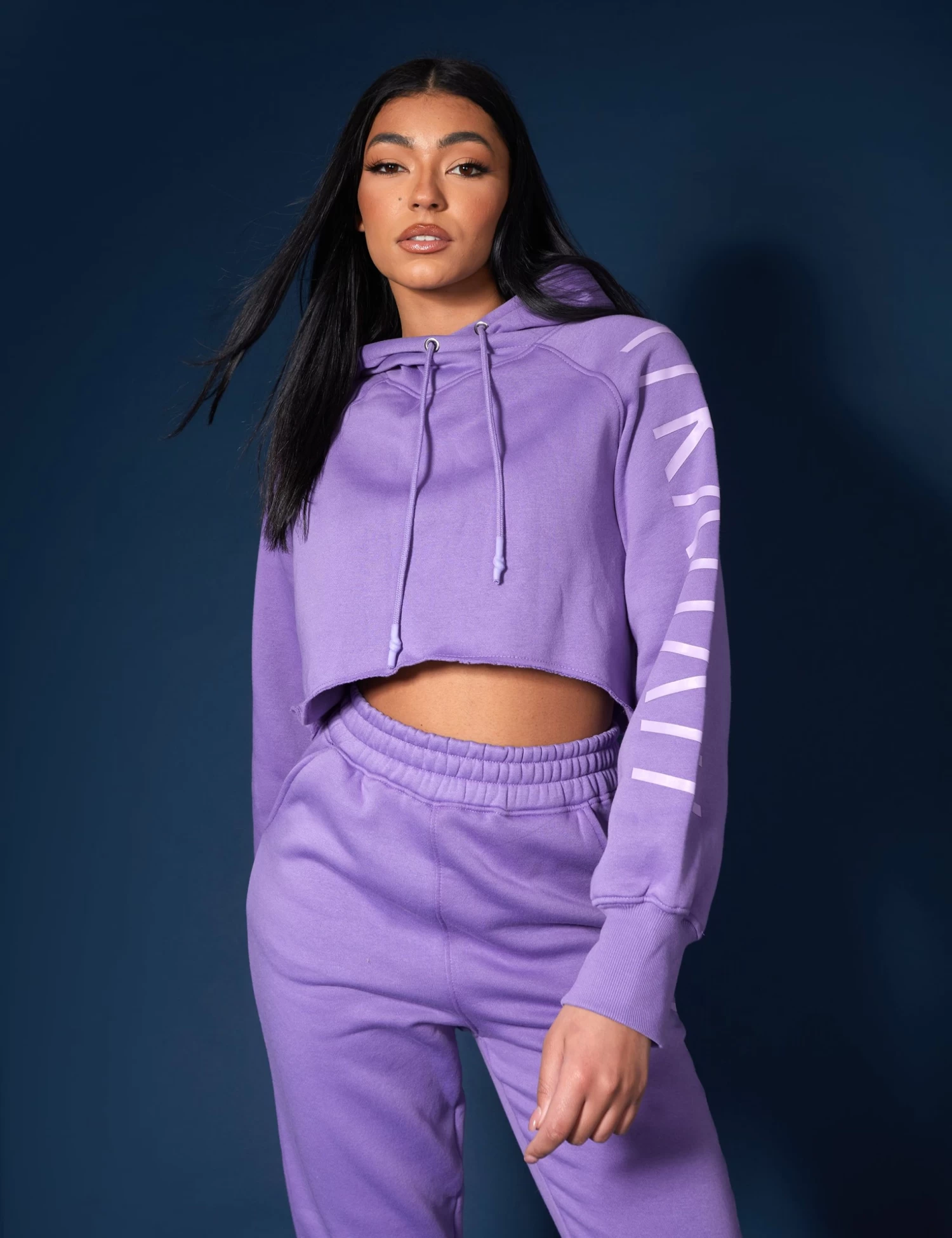 Kaiia Slogan Cropped Hoodie Violet 2 Kaiia Slogan Cropped Hoodie Violet - Image 2