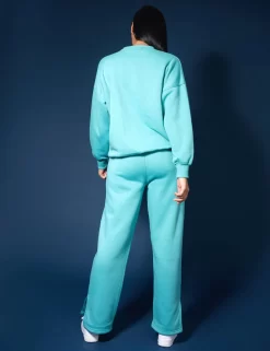 Oversized Embroidered Slogan Sweatshirt Aqua -Chic Step Shop 33333840copy scaled